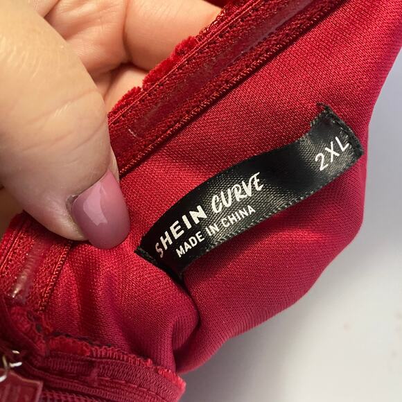 Shein Curve Red Strapless Long Mermaid Gown Red Leaf Lace Sz 2XL - Picture 9 of 12